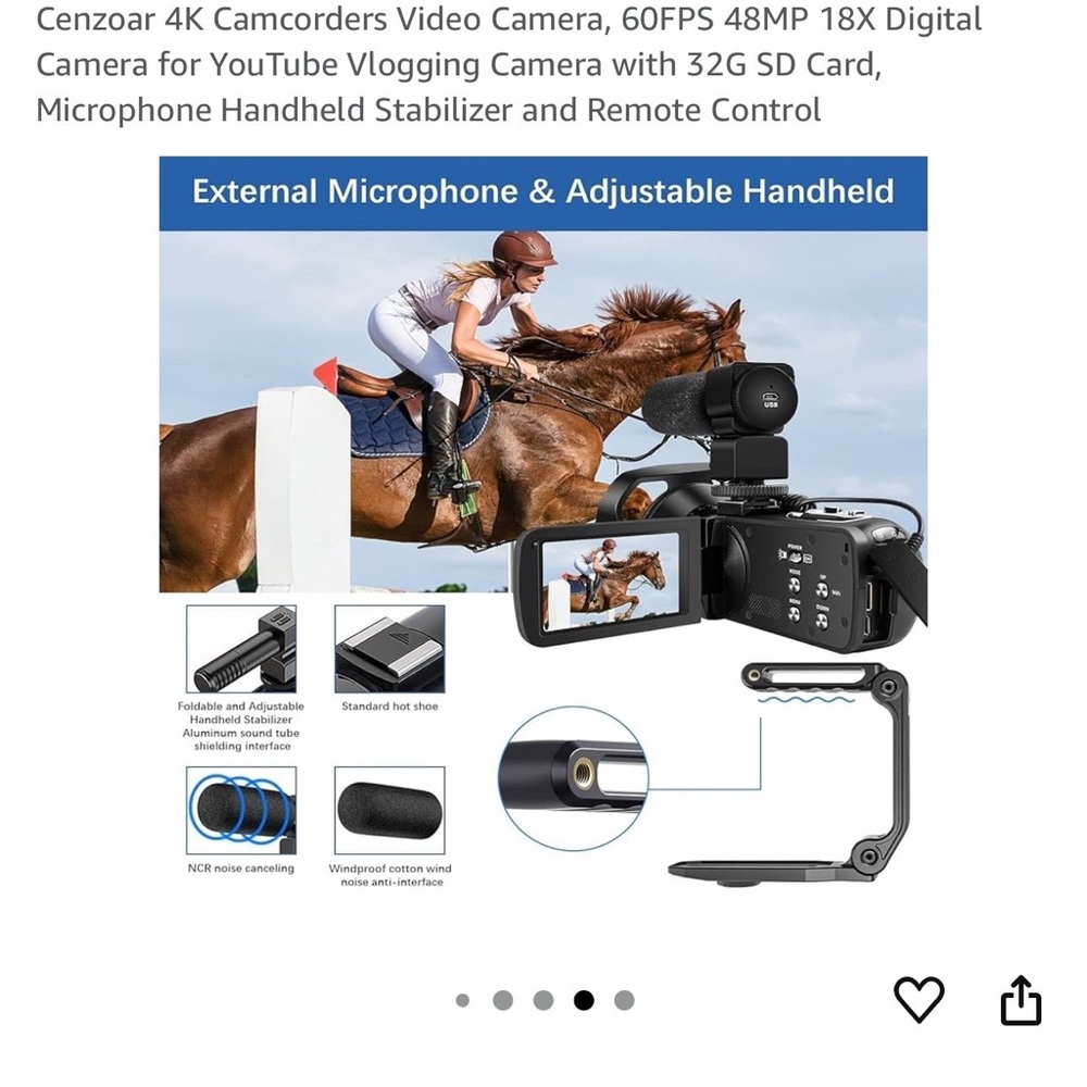 Cenzoar 4K Camcorders Video Camera, 60FPS 48MP 18X Digital Camera for YouTube Vl - Picture 5 of 11